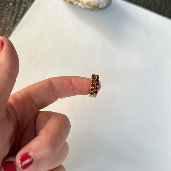 Garnet vermeil gold over sterling hoop pierced earrings - Picture 3 of 7